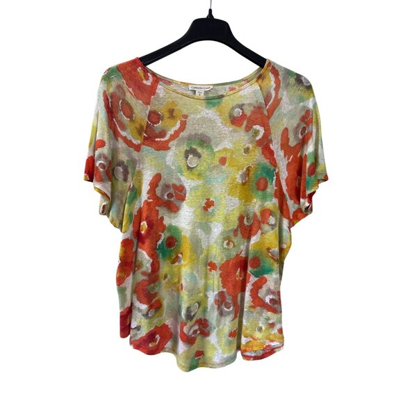 Coldwater Creek Womens Floral Print Linen Top XL Abstract Colorful Boho Retro - Picture 1 of 4